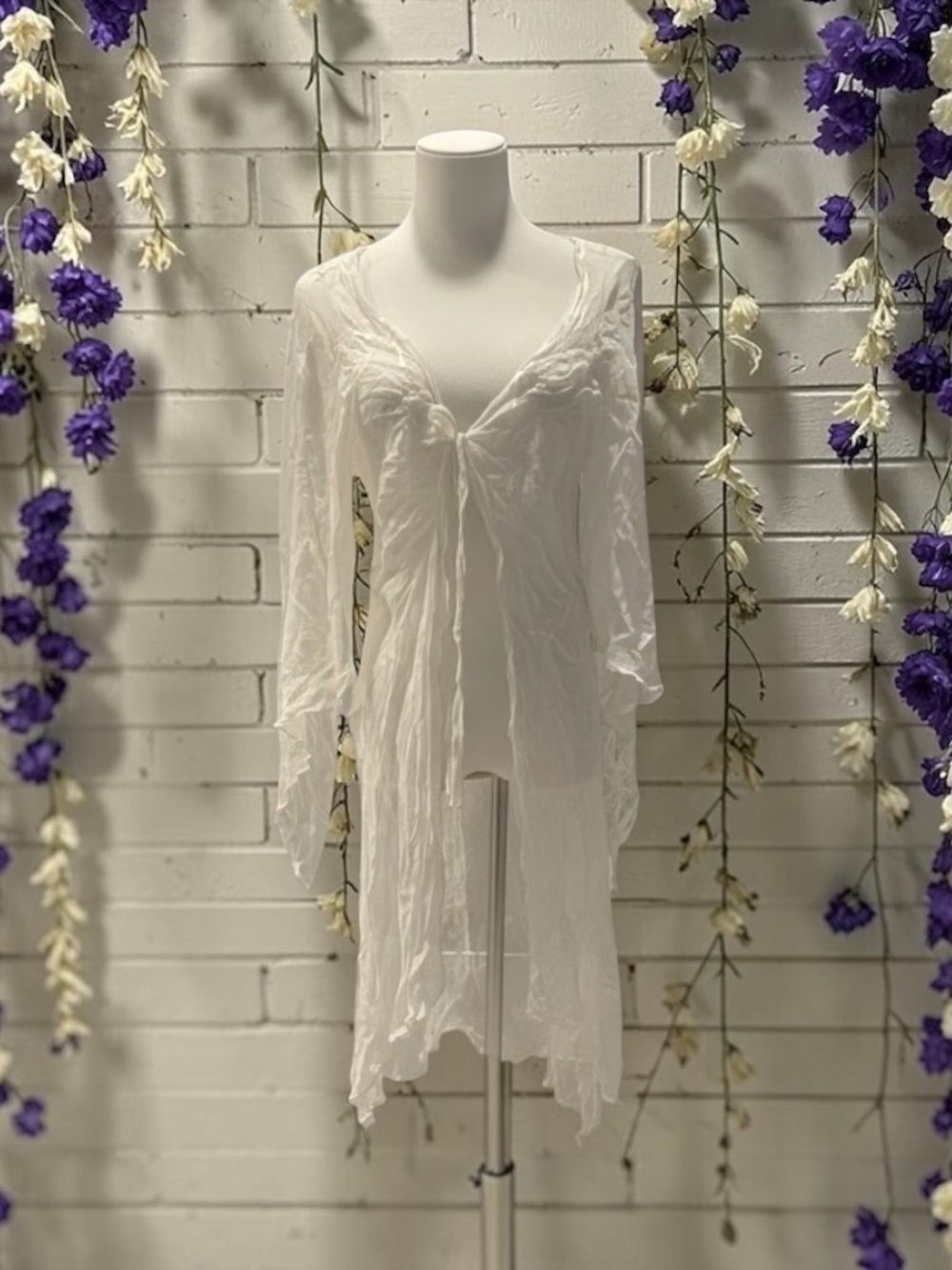 Vintage RARE White fully Sheer Tie-Front Chemise with whimsy fairy sleeves